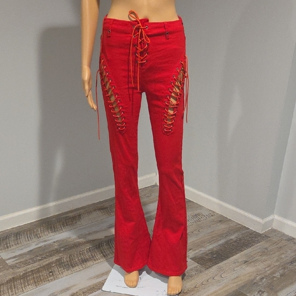 Edikted Scarlet Lace-Up Wide Leg Pants - Picture 2 of 13